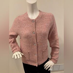 J. Crew Factory Crew Neck Pale Pink Shimmer Button-Up Lady Cardigan, medium